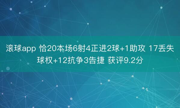 滚球app 恰20本场6射4正进2球+1助攻 17丢失球权+12抗争3告捷 获评9.2分