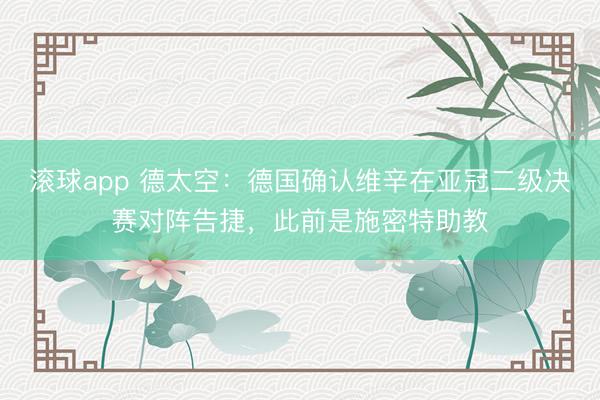 滚球app 德太空：德国确认维辛在亚冠二级决赛对阵告捷，此前是施密特助教