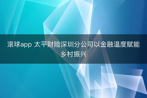 滚球app 太平财险深圳分公司以金融温度赋能乡村振兴